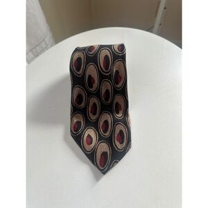 Fratelli Moda Mens Silk Necktie Black Gold Burgundy Oval Geometric Made in Italy